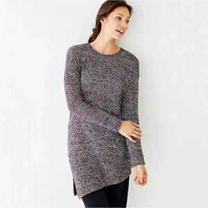 J Jill Pure Jill Asymmetrical Tunic Sweater, Large Petite, Cashmere, Red Black‎